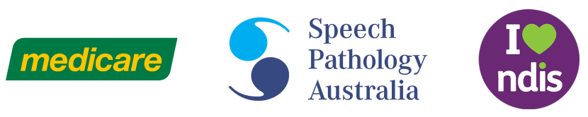 Medicare, speech Pathology Australia, NDIS logos
